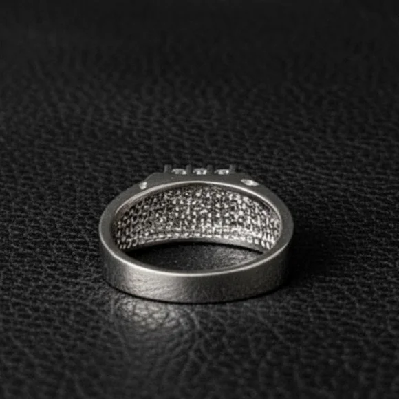 Heavy 8.7g Sterling Silver Men’s Nugget Ring • AAA Machine-Cut "Fire" CZ • NOS - Picture 4 of 7